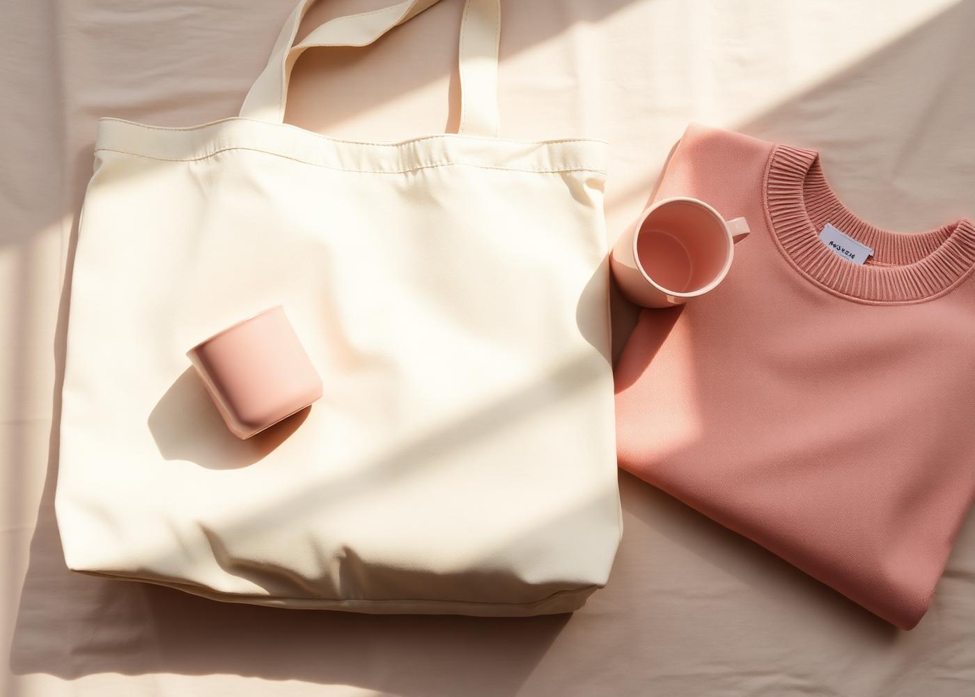 Her Vibe tote bag, blush mug and pink sweatshirt